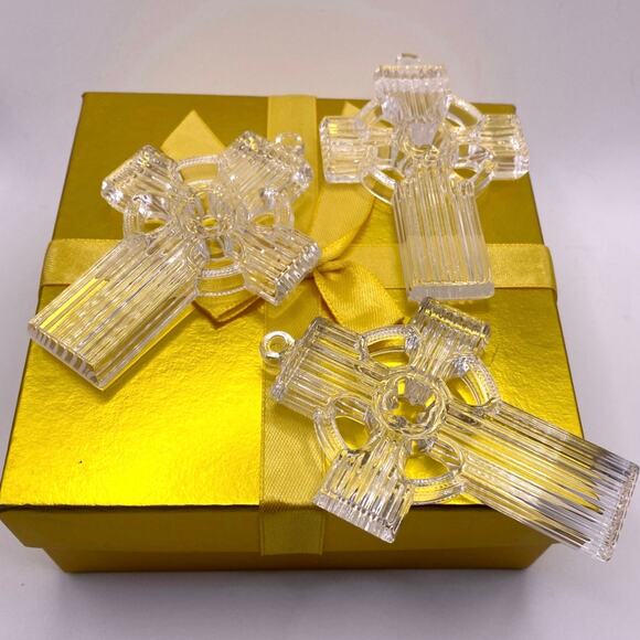 Vintage Waterford Marquis Crystal Cross Christmas Ornaments Set of 3 - Picture 2 of 8